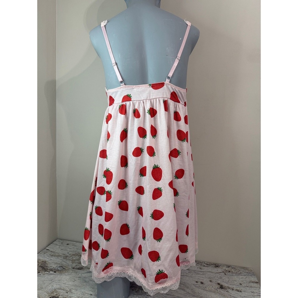 AVIDLOVE Strawberry Print Nightgown Slip Dress Pink White Size M - Picture 6 of 8
